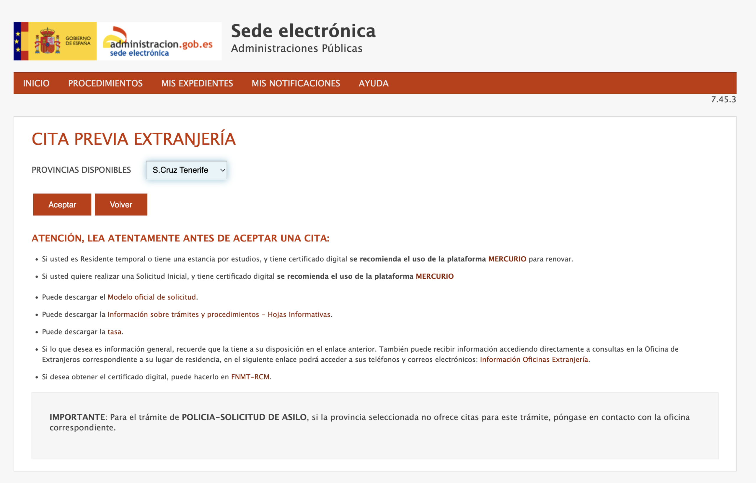 cita previa for tie renewal